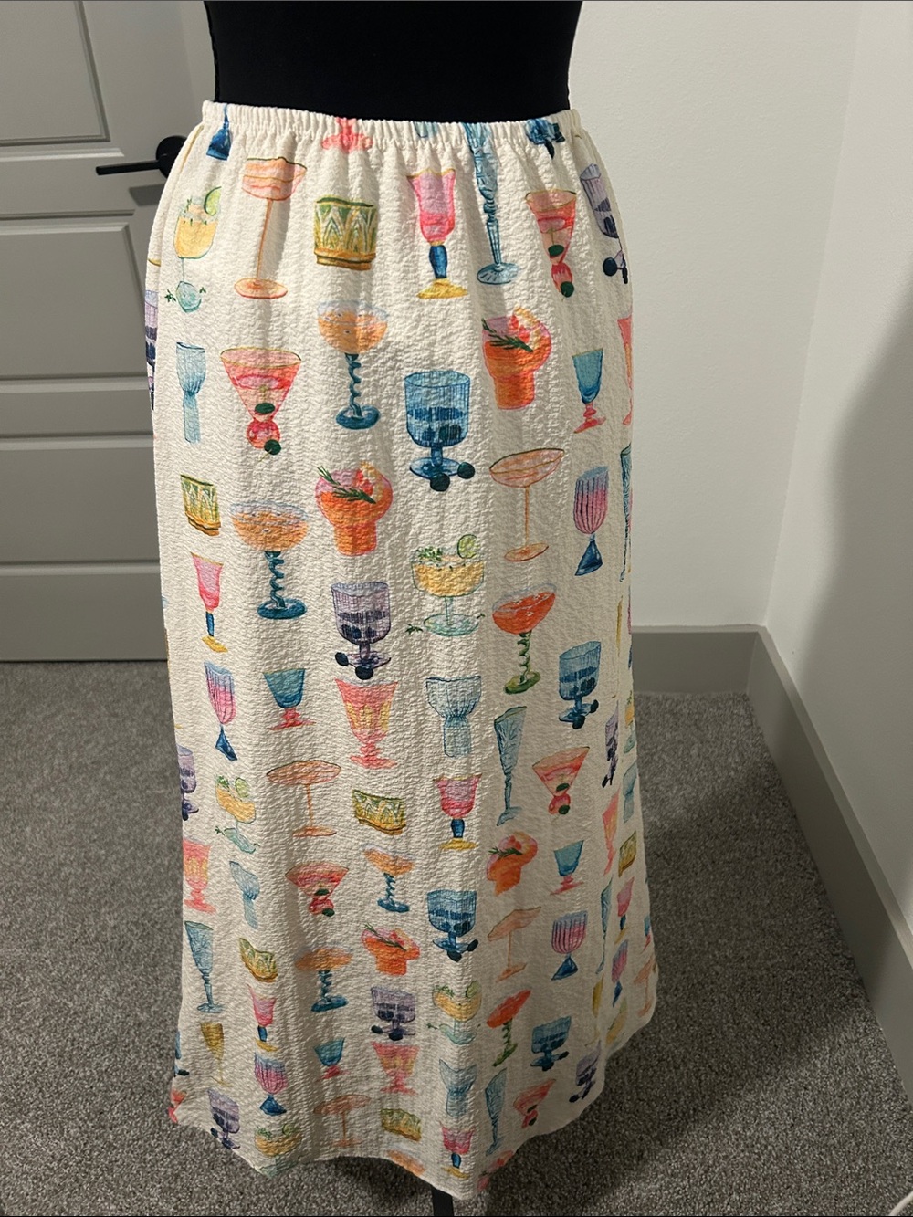 Lisa Says Gah White Maxi Skirt with Colorful Cocktail Glass Print - Picture 2 of 2